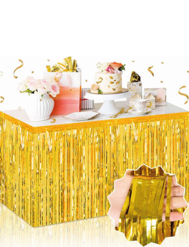 Dekoratif Püsküllü Masa Eteği Parlak Gold Renk 240x75 Cm - 