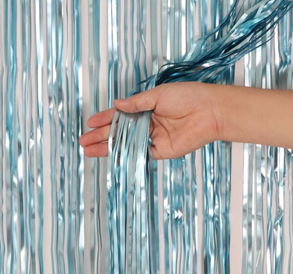 Dekoratif Püsküllü Saçak Perde 1x2 Metre Mat Açık Mavi - 2