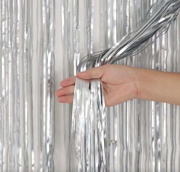 Dekoratif Püsküllü Saçak Perde 1x2 Metre Mat Gümüş - 2