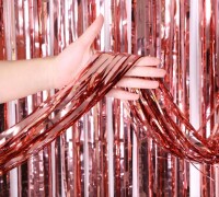 Dekoratif Püsküllü Saçak Perde 1x2 Metre Parlak Rose Gold - 2