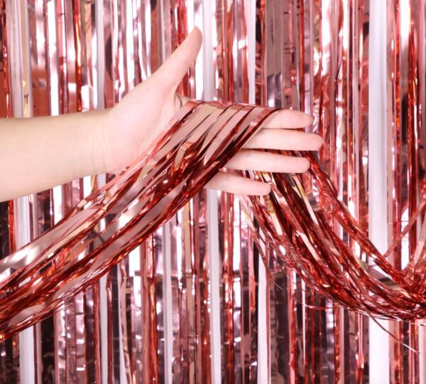 Dekoratif Püsküllü Saçak Perde 1x2 Metre Parlak Rose Gold - 2