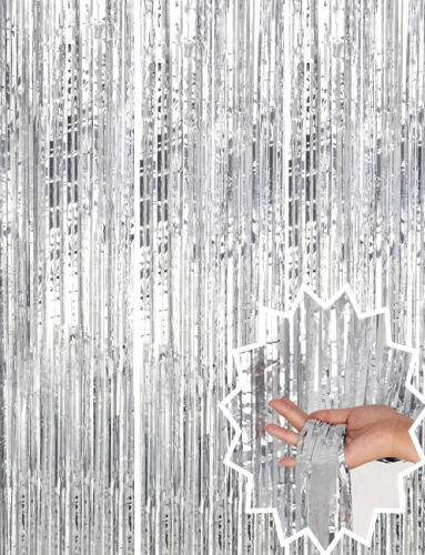 Dekoratif Püsküllü Saçak Perde 1x2 Metre Parlak Gümüş - 