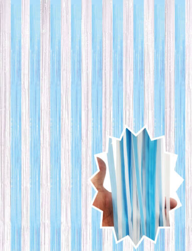 Dekoratif Püsküllü Saçak Perde 1x2 Metre Pastel Mavi Beyaz Geçişli - 