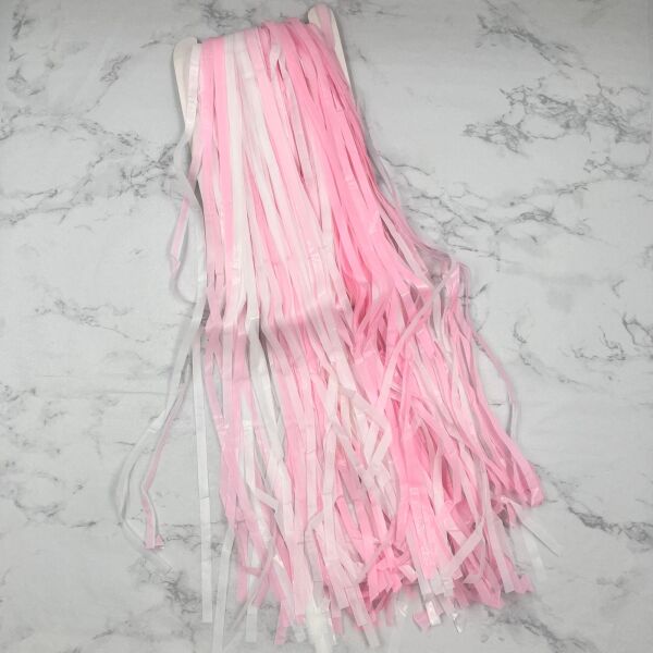 Dekoratif Püsküllü Saçak Perde 1x2 Metre Pastel Pembe Beyaz Geçişli - 2