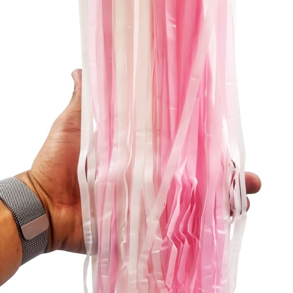 Dekoratif Püsküllü Saçak Perde 1x2 Metre Pastel Pembe Beyaz Geçişli - 3