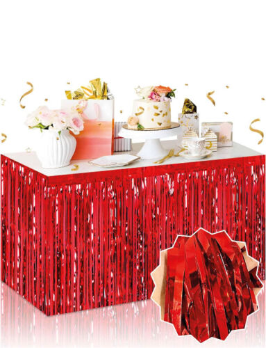 Dekoratif Püsküllü Masa Eteği Parlak Kırmızı Renk 240x75 Cm - 