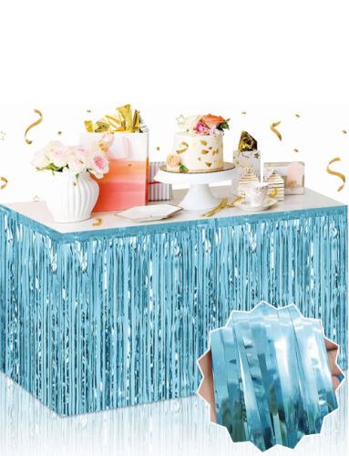 Dekoratif Püsküllü Masa Eteği Mat Mavi Renk 240x75 Cm - 