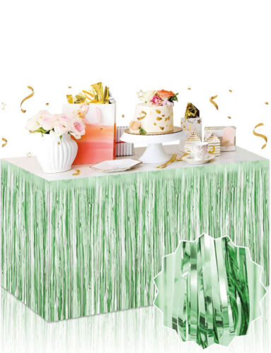 Dekoratif Püsküllü Masa Eteği Mat Açık Yeşil Renk 240x75 Cm - 