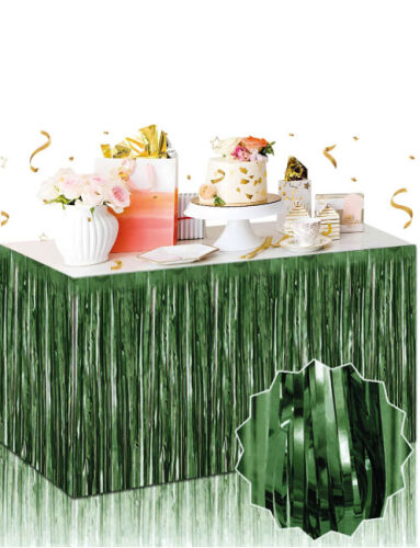Dekoratif Püsküllü Masa Eteği Mat Koyu Yeşil Renk 240x75 Cm - 