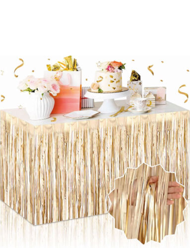 Dekoratif Püsküllü Masa Eteği Mat Altın Renk 240x75 Cm - 