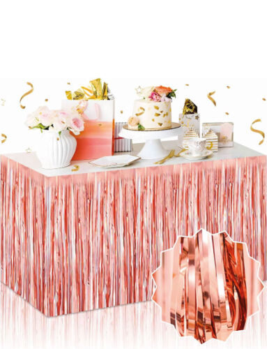 Dekoratif Püsküllü Masa Eteği Parlak Rose Gold Renk 240x75 Cm - 