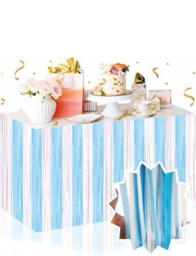 Dekoratif Püsküllü Masa Eteği Mavi Geçişli 240x75 Cm - 