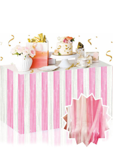 Dekoratif Püsküllü Masa Eteği Pembe Geçişli 240x75 Cm - 