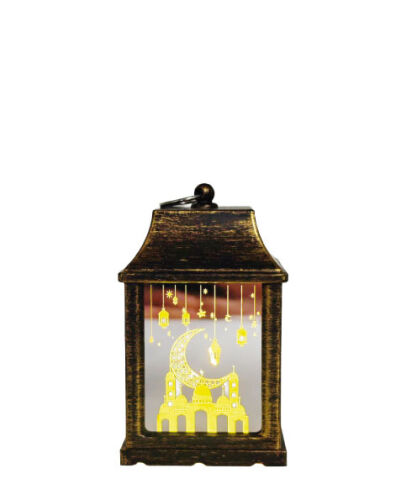 Ramazan Ledli Fener Kare Aynalı Ay Model 10 Cm Altın - 