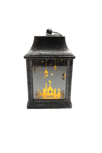 Ramazan Ledli Fener Kare Aynalı Cami Model 10 Cm Gümüş - 1