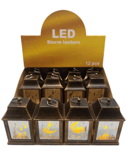 Ramazan Ledli Fener Kare Aynalı Model 10 Cm Altın 12 Parça - 