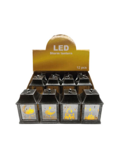 Ramazan Ledli Fener Kare Aynalı Model 10 Cm Gümüş 12 Parça - 