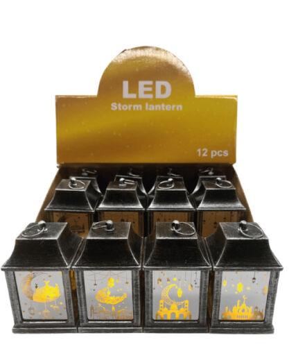 Ramazan Ledli Fener Kare Aynalı Model 10 Cm Gümüş 12 Parça - 