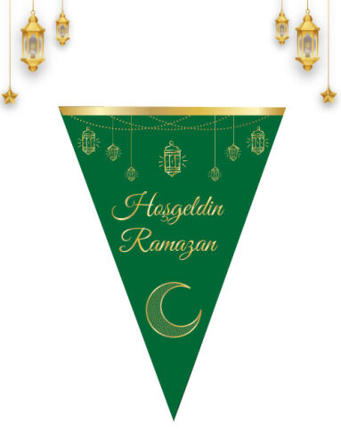 Ramazan Temalı Bayrak Flama Üçgen Hoşgeldin Ramazan Yeşil - 2