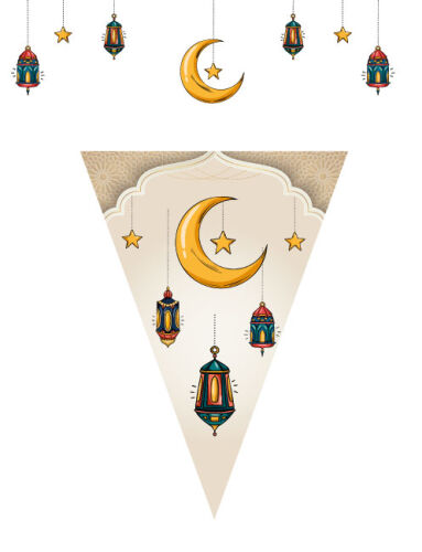 Ramazan Temalı Bayrak Flama Üçgen Kandil Krem Tema - 2