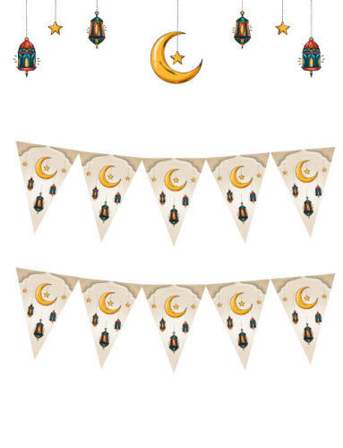 Ramazan Temalı Bayrak Flama Üçgen Kandil Krem Tema - 