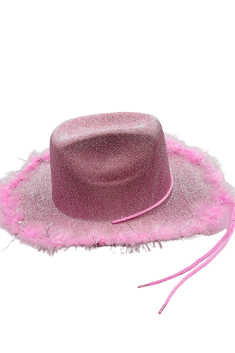Şapka Fotr Simli Tüylü Lüks Pembe - 2