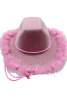 Şapka Fotr Simli Tüylü Lüks Pembe - 2