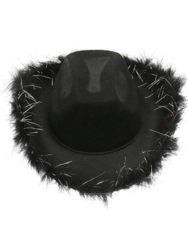 Şapka Fotr Simli Tüylü Lüks Siyah - 