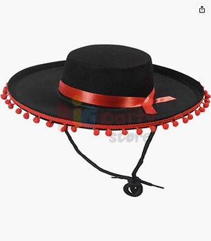 Şapka İspanyol Kırmızı Ponponlu Siyah Renk - 1