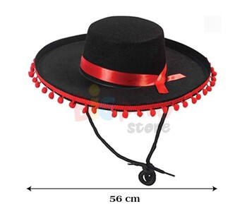 Şapka İspanyol Kırmızı Ponponlu Siyah Renk - 2
