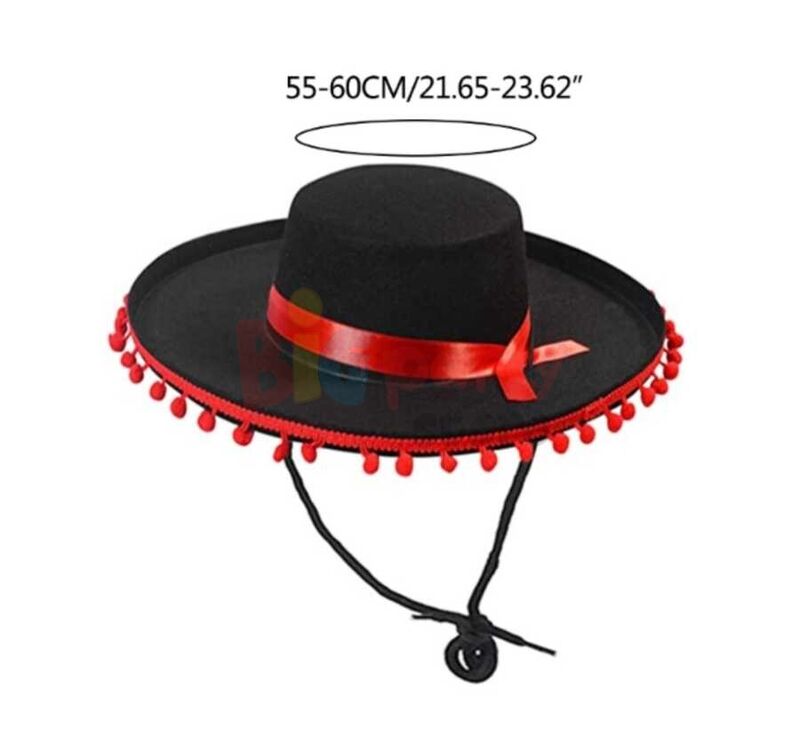 Şapka İspanyol Kırmızı Ponponlu Siyah Renk - 3