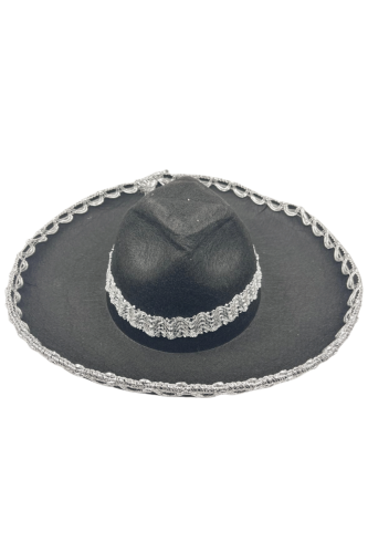 Şapka Meksika Büyük Lüks 47 Cm Siyah Gümüş - 