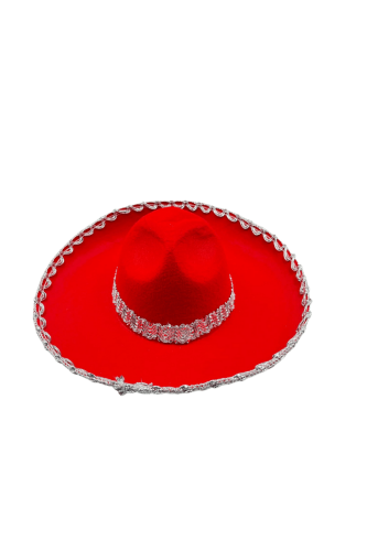 Şapka Meksika Küçük Lüks 36 Cm Kırmızı Gümüş - 1