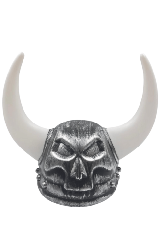 Şapka Plastik Miğfer Viking 2 Boynuzlu Kuru Kafa Gümüş - 