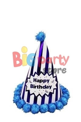 Ponponlu Şapka Çizgili Happy Birthday Baskılı (Renk Seçiniz) - 3