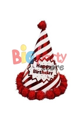 Ponponlu Şapka Çizgili Happy Birthday Baskılı (Renk Seçiniz) - 4