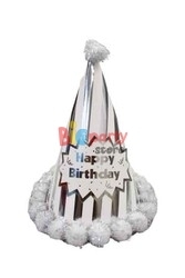 Ponponlu Şapka Çizgili Happy Birthday Baskılı (Renk Seçiniz) - 5