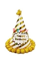 Ponponlu Şapka Çizgili Happy Birthday Baskılı (Renk Seçiniz) - 6