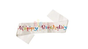 Kuşak Saten Happy Birthday Beyaz Üzeri Renkli Baskılı - 2