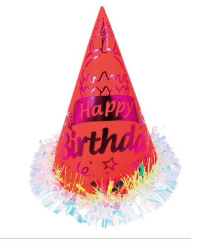 Sim Süslü Neon Şapka Renkli Varaklı Happy 25 Cm Kırmızı - 