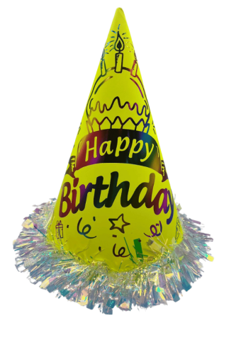 Sim Süslü Neon Şapka Renkli Varaklı Happy 25 Cm Sarı - 1