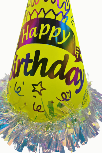 Sim Süslü Neon Şapka Renkli Varaklı Happy 25 Cm Sarı - 2
