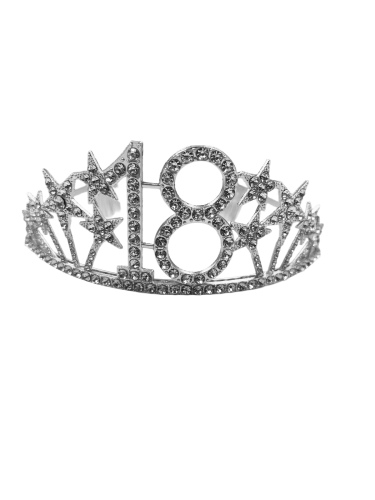 Taç Metal Taşlı 18 Yaş Yıldızlı Lüks Gümüş - 