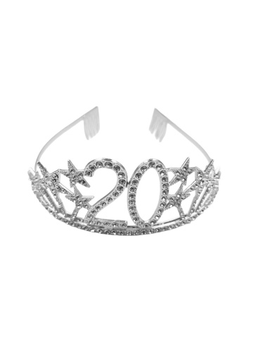 Taç Metal Taşlı 20 Yaş Yıldızlı Lüks Gümüş - 