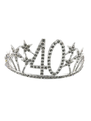 Taç Metal Taşlı 40 Yaş Yıldızlı Lüks Gümüş - 