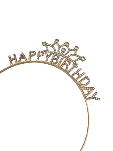 Taç Metal Taşlı Happy Birthday Taşlı İşlemeli Altın - 2