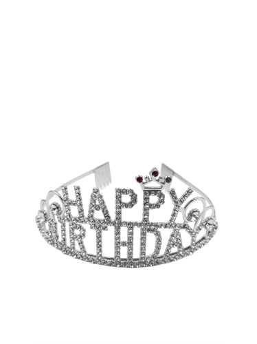 Taç Metal Taşlı Happy Birthday Yıldızlı Lüks Gümüş) - 1