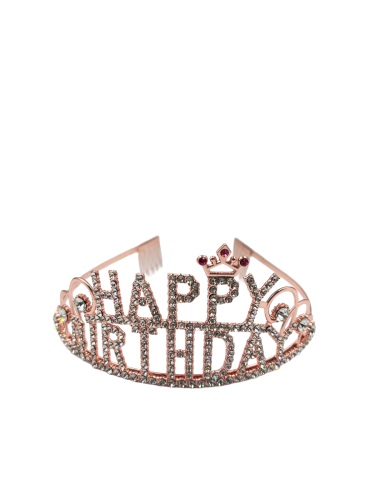 Taç Metal Taşlı Happy Birthday Yıldızlı Lüks Rose Gold - 