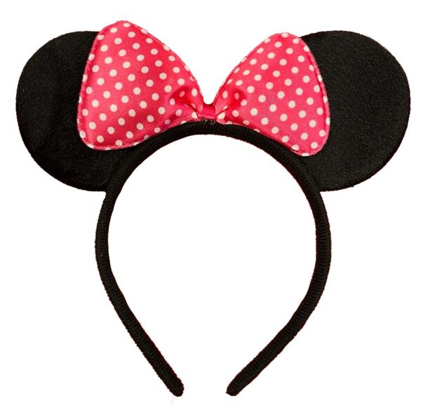 Taç Minnie Mouse Fiyonk Siyah Üzeri Koyu pembe puanlı Fiyonklu - 1