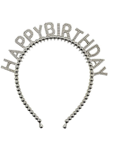 Taç Plastik Happy Birthday İncili Gümüş - 1